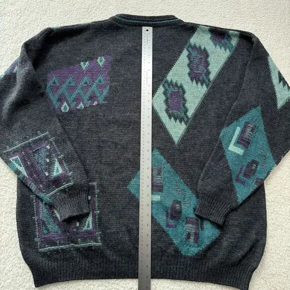 Vintage Cambio Italia Geometric Wool Crewneck Sweater Made In Italy L XL 80s 90s - Picture 6 of 6